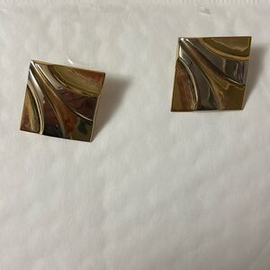 Gold Textured Metal square  Statement Earrings